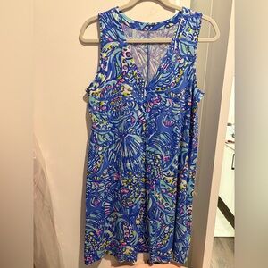 Lilly Pulitzer Blue Multicolor Printed Sleeveless V-Neck Midi Dress